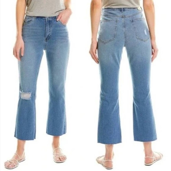 Avec Les Filles Blue Ankle Length Flare Raw Hem Blue Jeans Size 27 - Picture 1 of 10